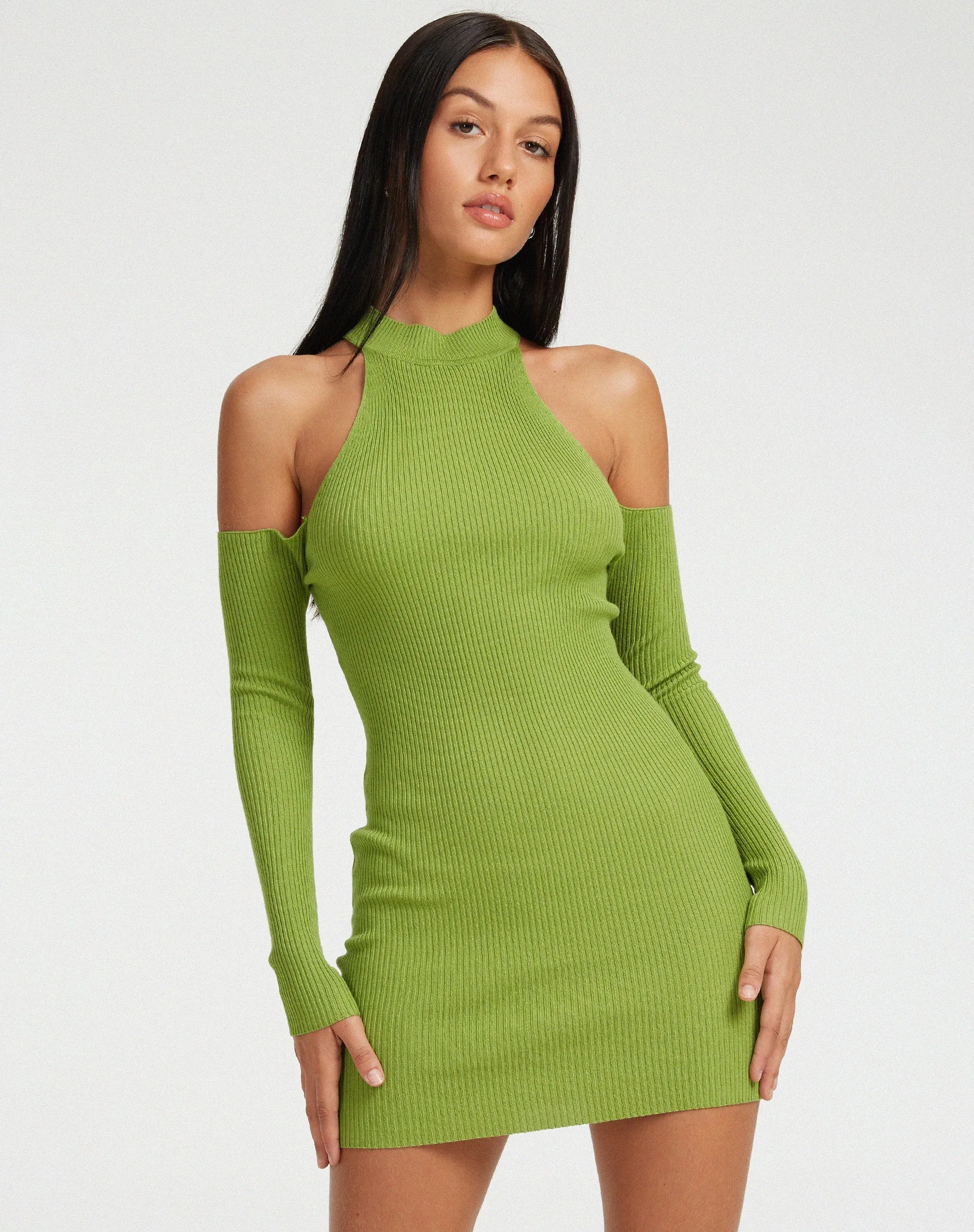 Dundar Knitted Mini Dress in Golden Lime sold by Motel Rocks