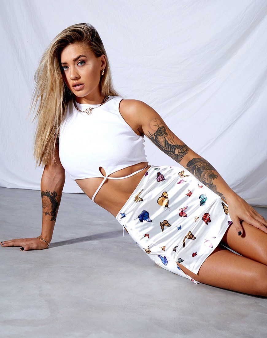 Zida Mini Skirt in Cream Butterfly sold by Motel Rocks product image thumbnail 2