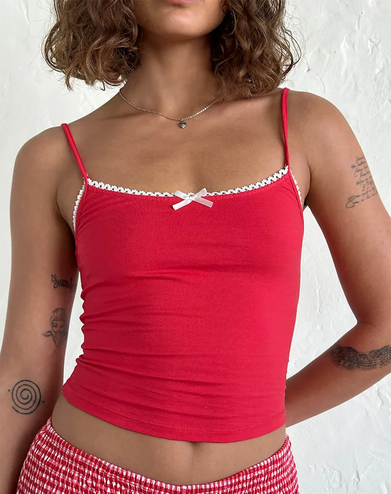 Suna Vest Top in Tango Red with Ivory Trim sold by Motel Rocks product image thumbnail 2