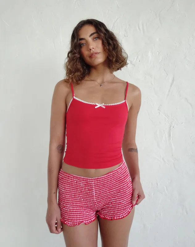 Suna Vest Top in Tango Red with Ivory Trim sold by Motel Rocks