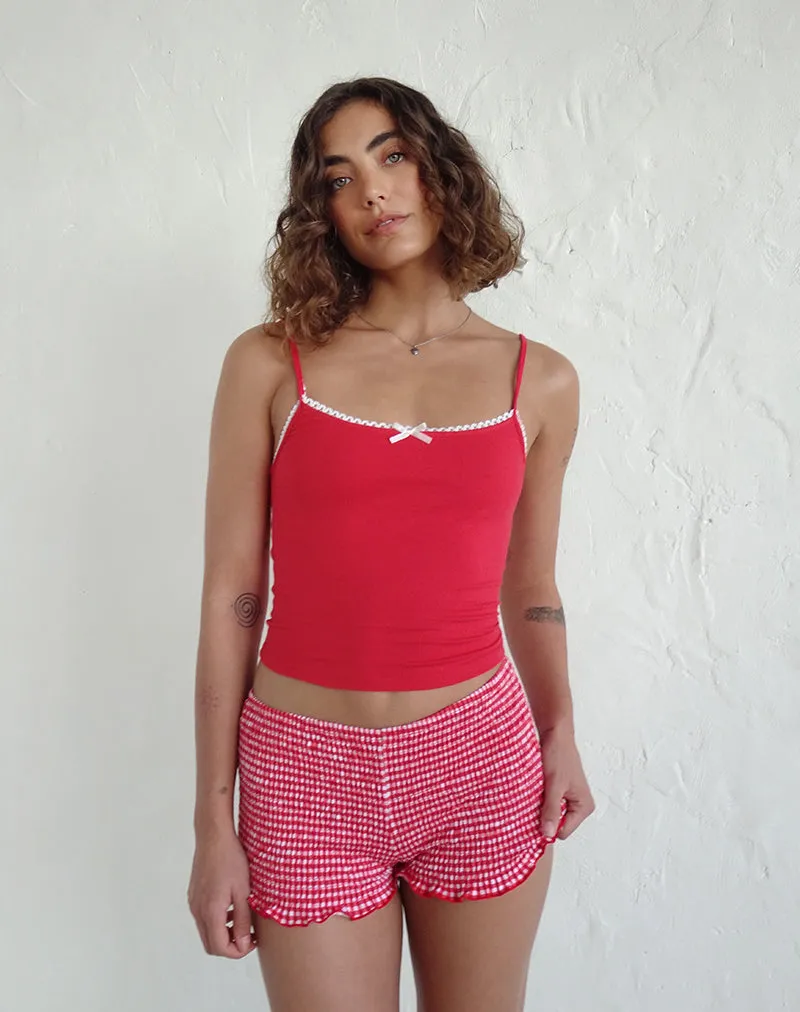 Suna Vest Top in Tango Red with Ivory Trim sold by Motel Rocks