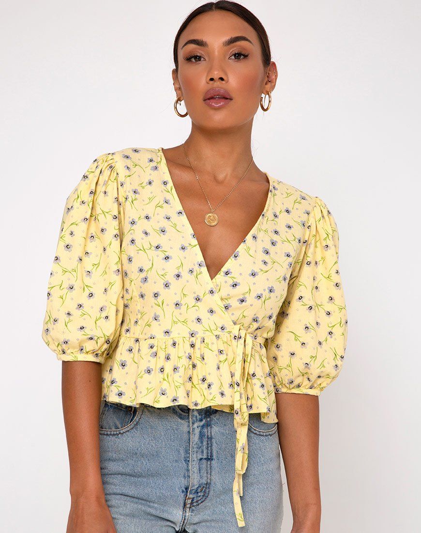 Amiya Top in Wild Flower Lemon Drop sold by Motel Rocks