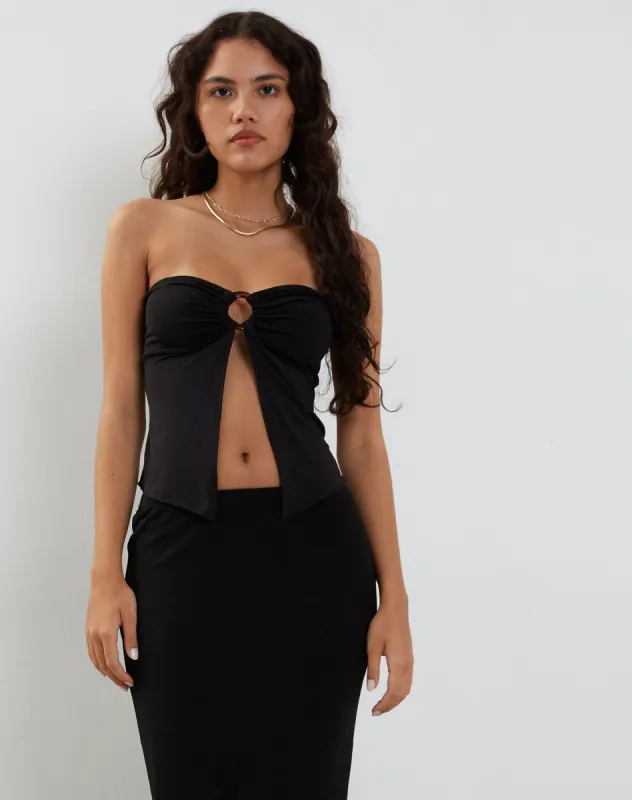 Brea Bandeau Top in Slinky Black sold by Motel Rocks