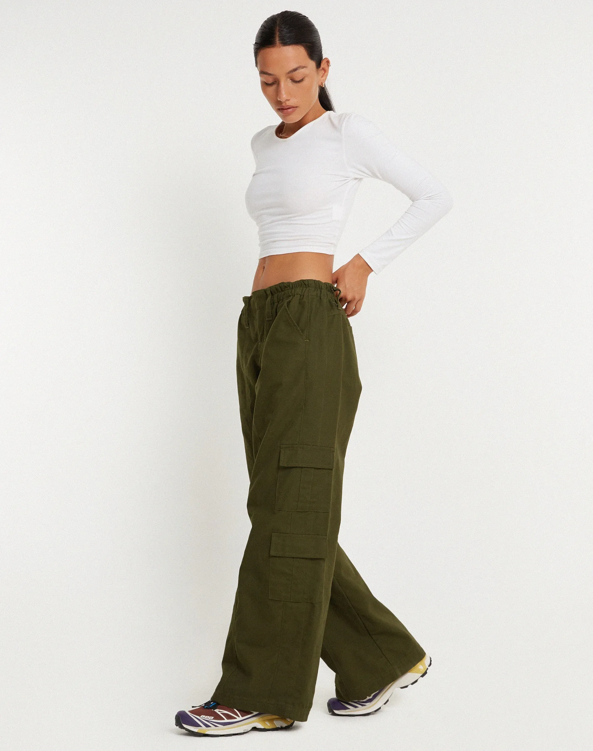 Hansa Cargo Trouser in Panama Dark Olive sold by Motel Rocks
