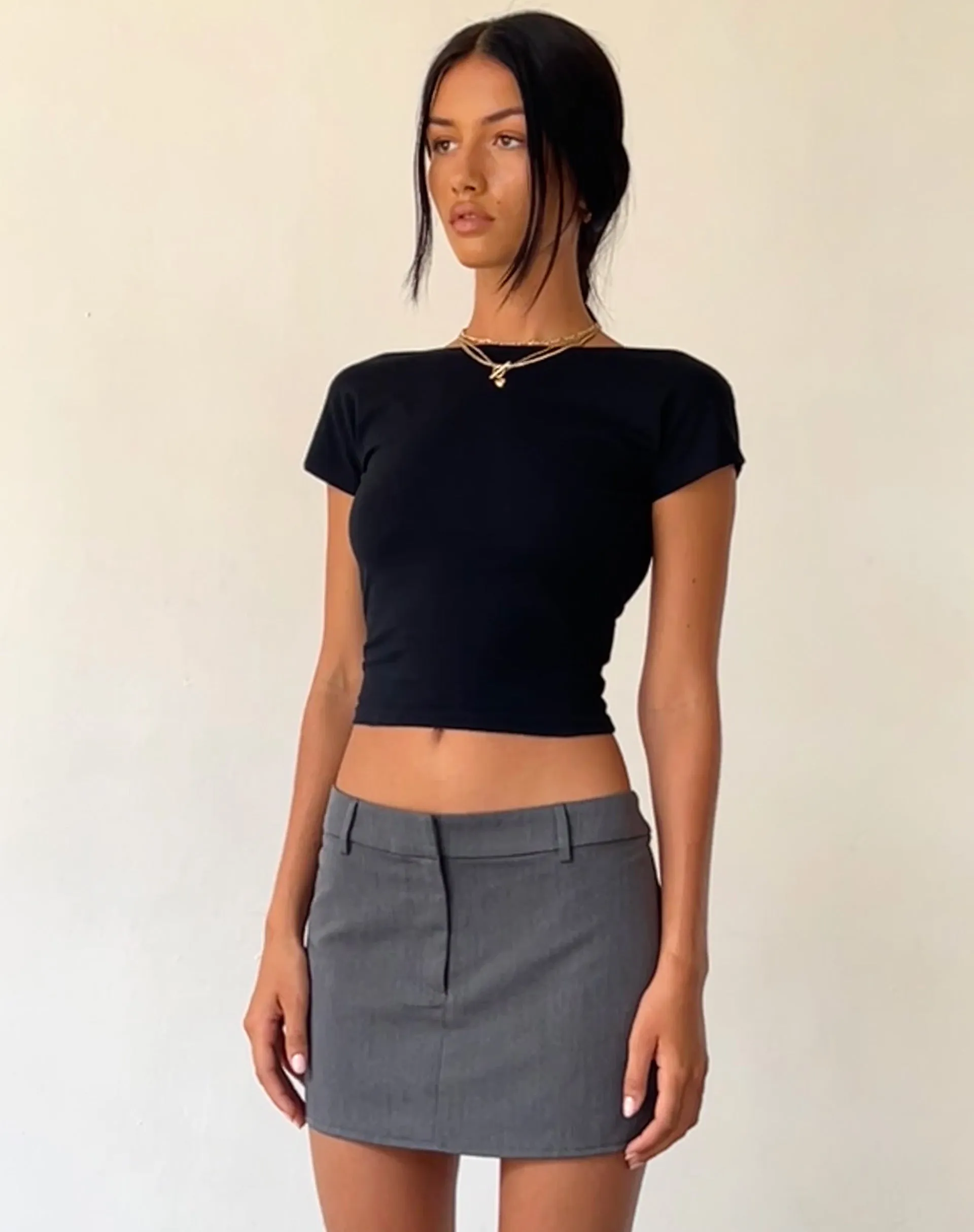 Sukra Mini Tailored Skirt in Charcoal sold by Motel Rocks product image thumbnail 3