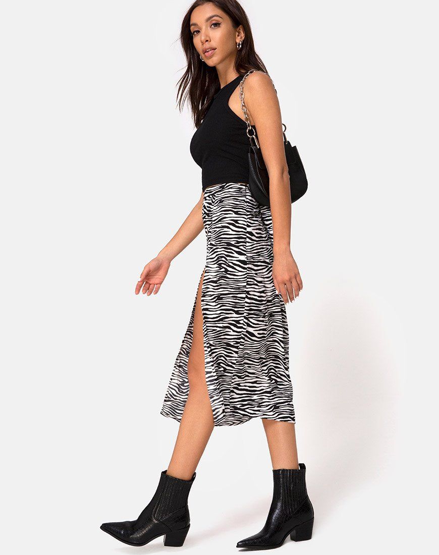 Saika Midi Skirt in Classic Zebra sold by Motel Rocks product image thumbnail 2