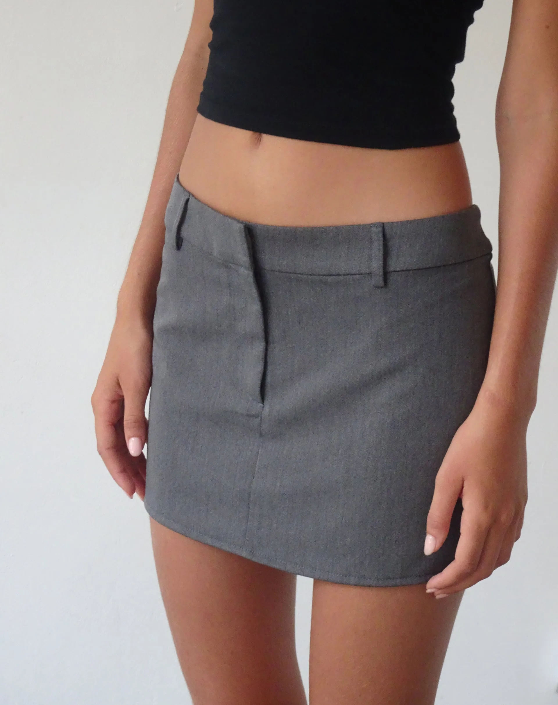 Sukra Mini Tailored Skirt in Charcoal sold by Motel Rocks