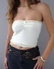 Jachai Frill Detail Bandeau Top in Off White sold by Motel Rocks