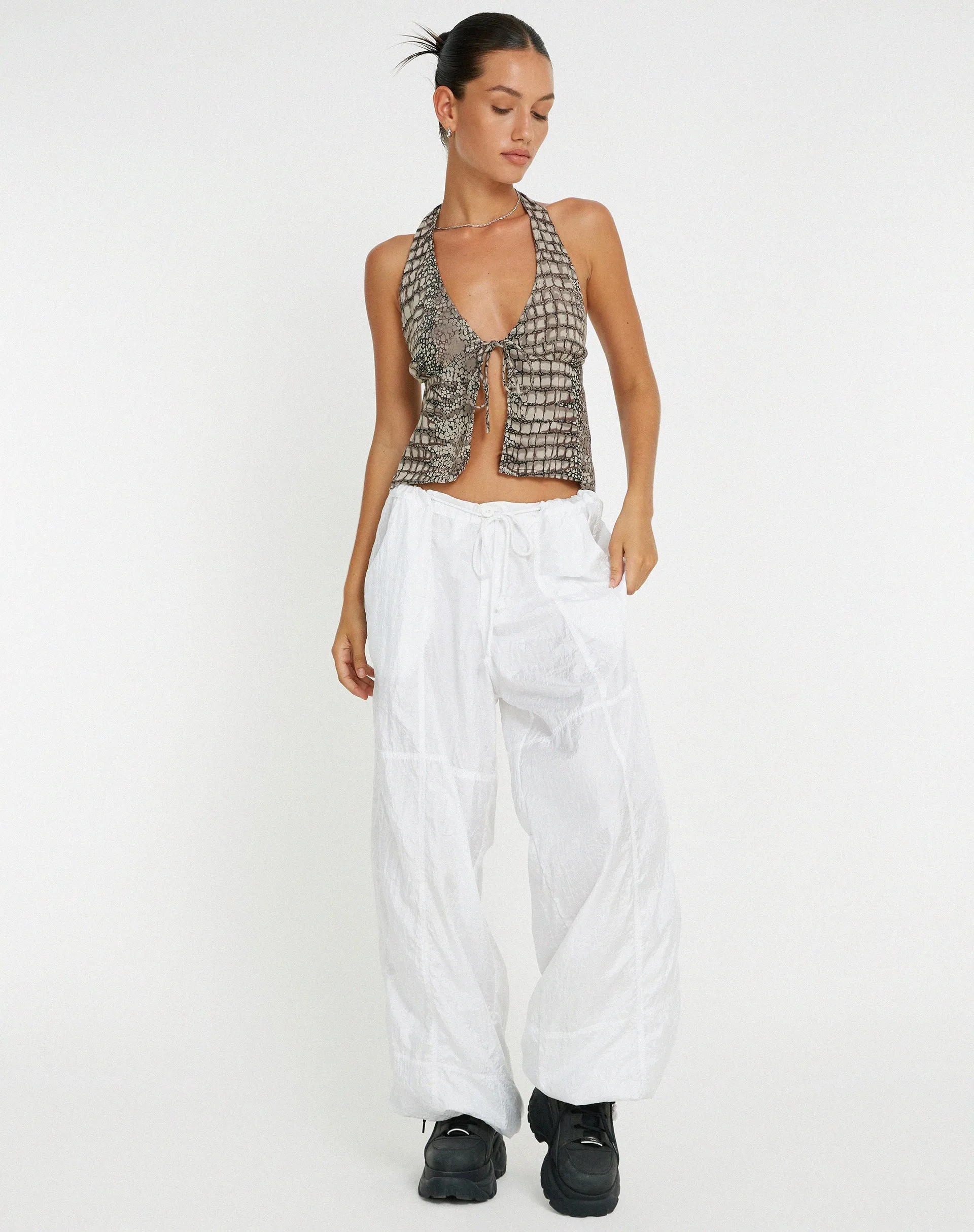 Roula Halter Top in Croc Neutral Grey sold by Motel Rocks product image thumbnail 4
