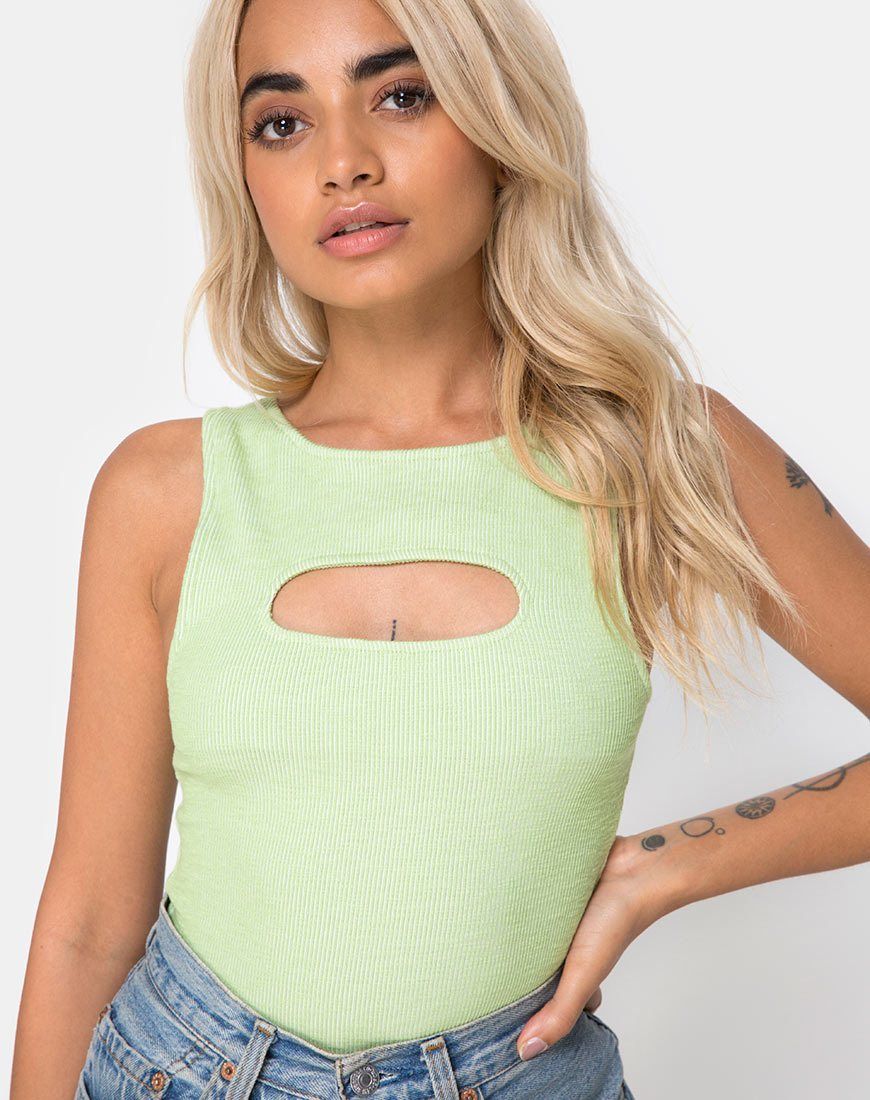Lisari Bodice in Rib Pastel Lime sold by Motel Rocks