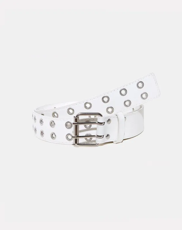 Double Grommet Belt in Punk White PU made by Motel Rocks
