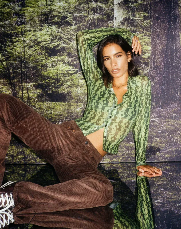 Kelly Cropped Shirt in Wavy Daisy Green sold by Motel Rocks