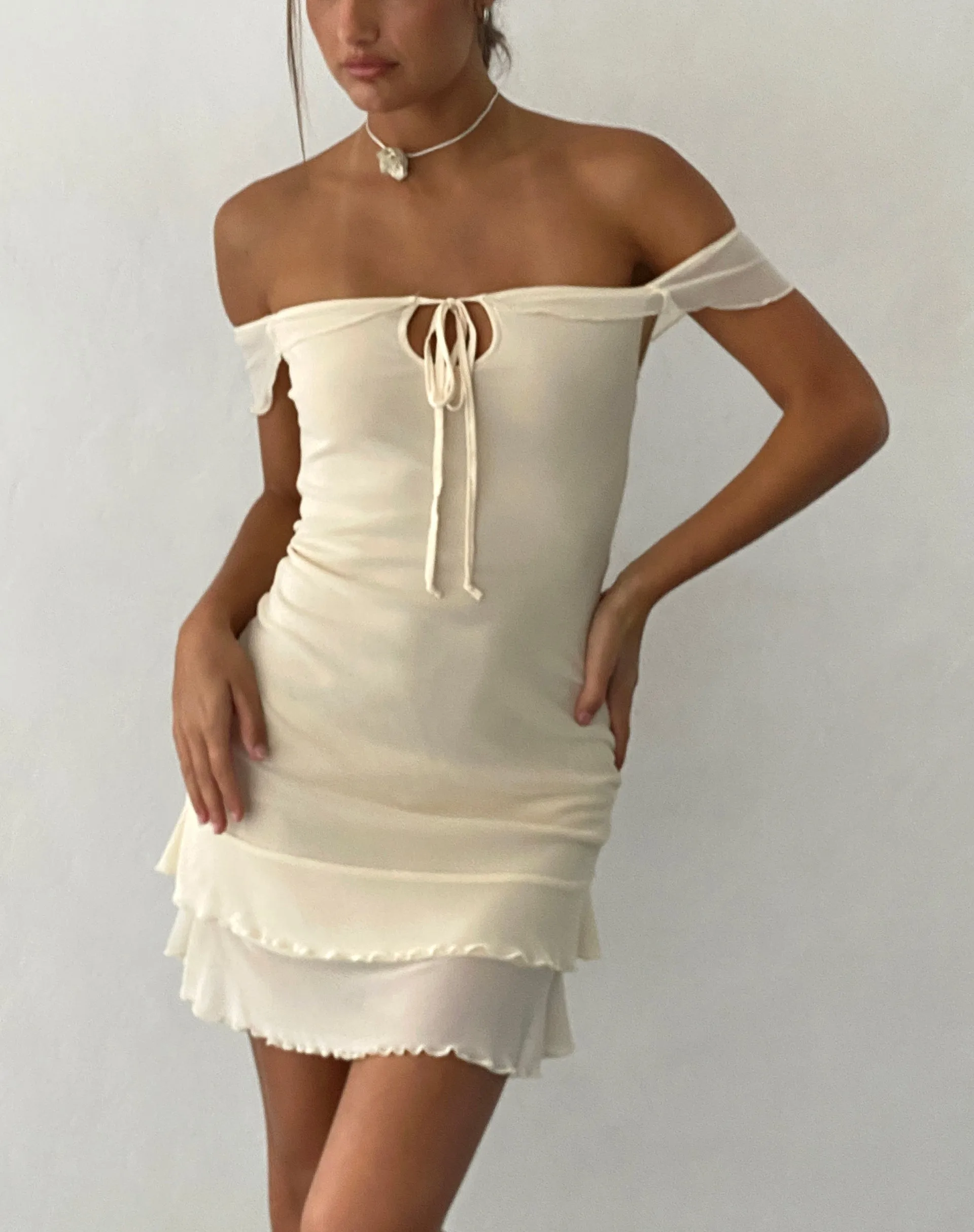 Valory Bardot Mini Dress in Ivory Mesh sold by Motel Rocks product image thumbnail 3