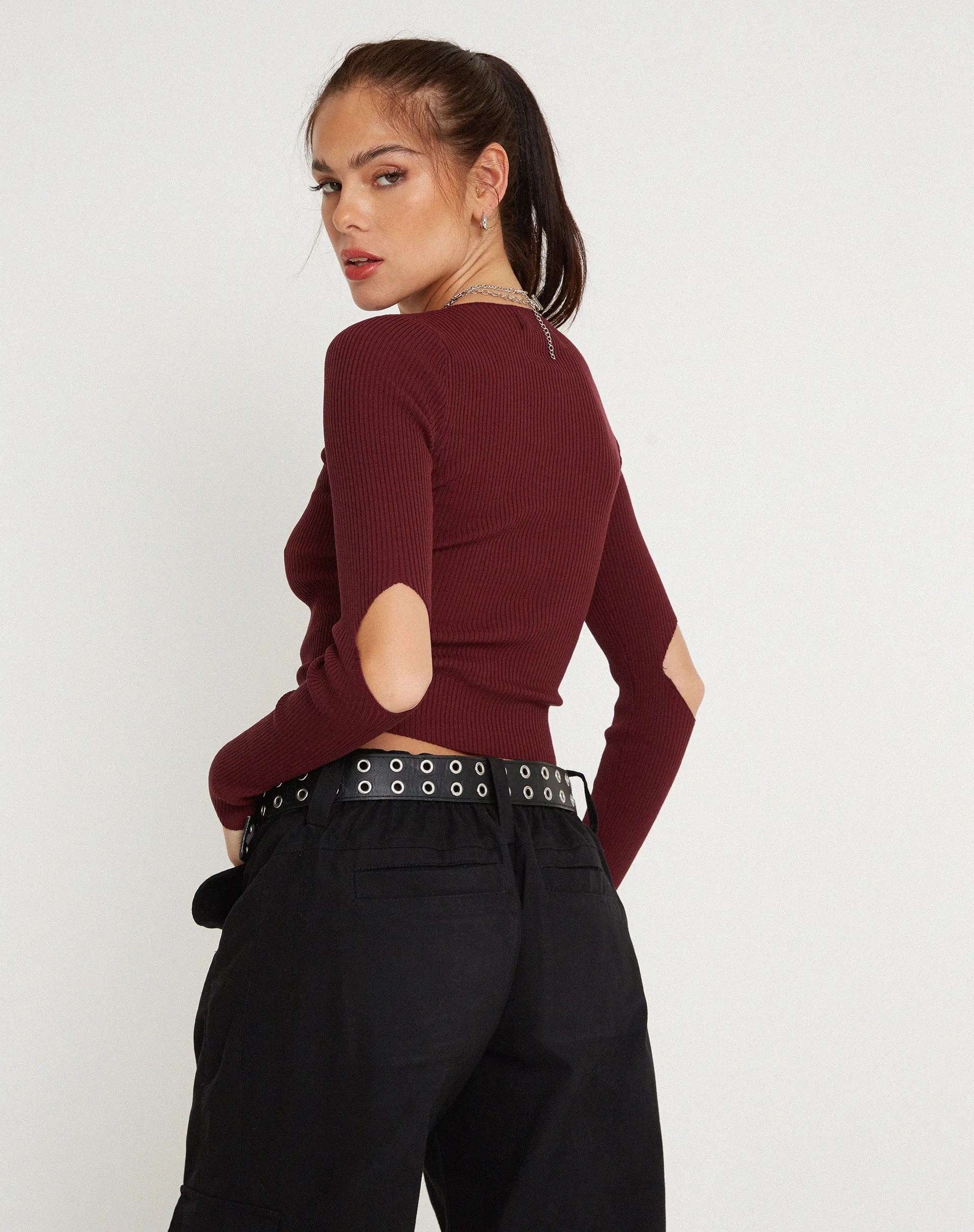 Tayon Long Sleeve Rib Top in Marron sold by Motel Rocks product image thumbnail 2