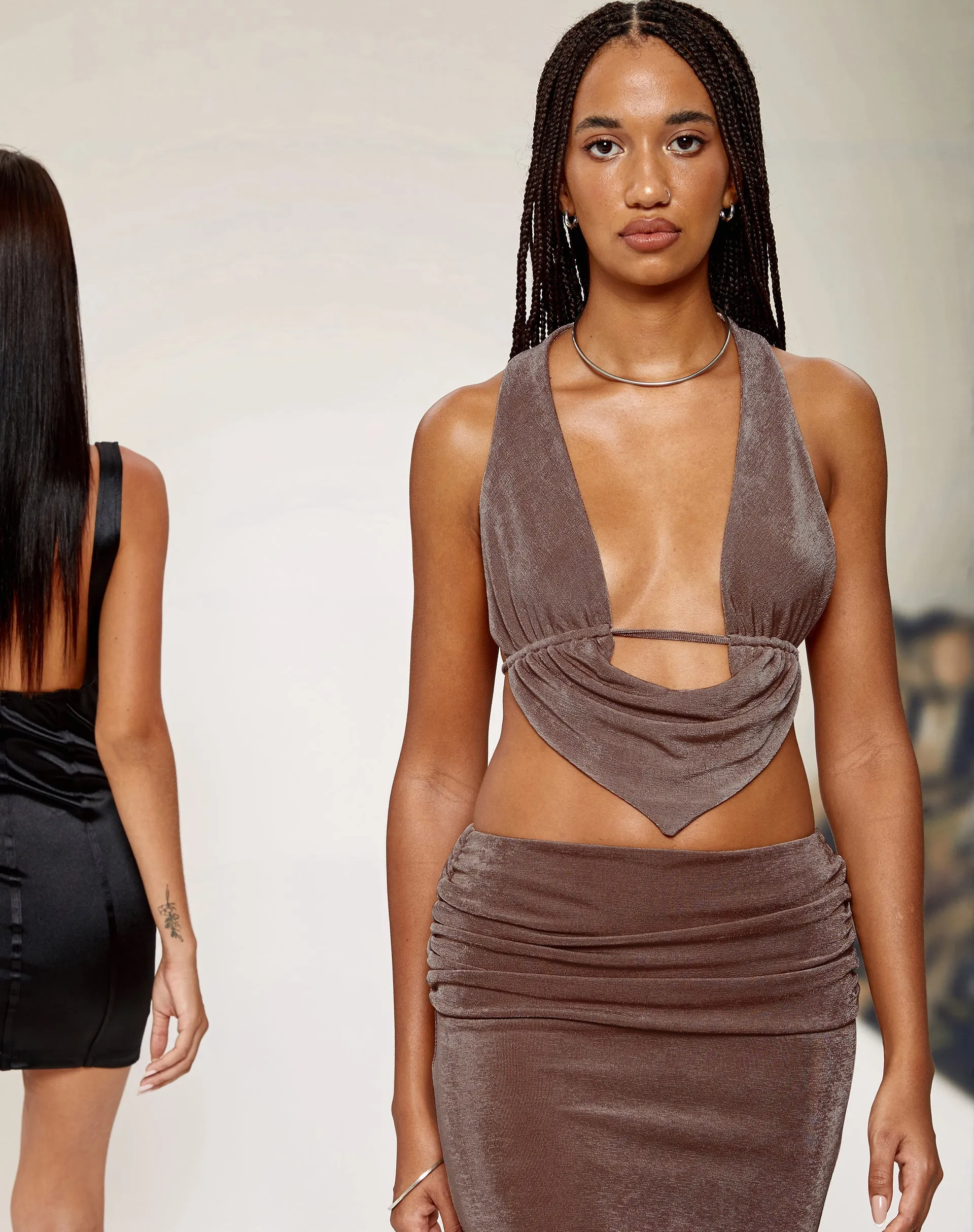 Nindita Crop Top in Peppercorn sold by Motel Rocks