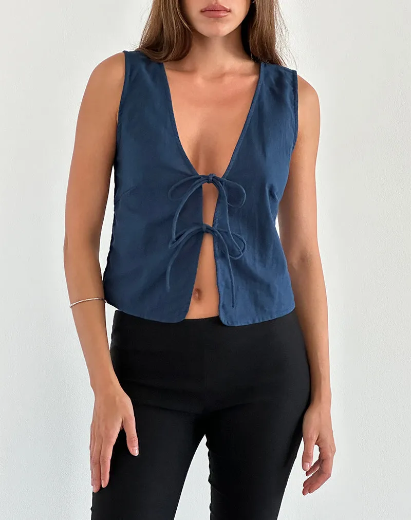 Kayve Tie Front Top in Navy sold by Motel Rocks