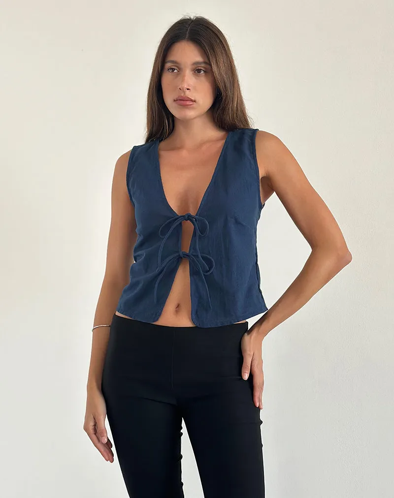 Kayve Tie Front Top in Navy sold by Motel Rocks product image thumbnail 4