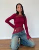 Lucca Long Sleeve Top in Burgundy sold by Motel Rocks