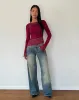 Lucca Long Sleeve Top in Burgundy sold by Motel Rocks