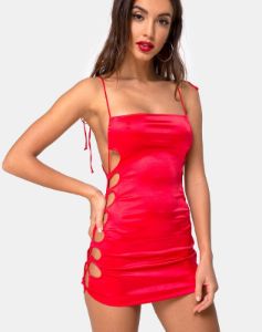 Laticia Mini Dress in Satin Red sold by Motel Rocks