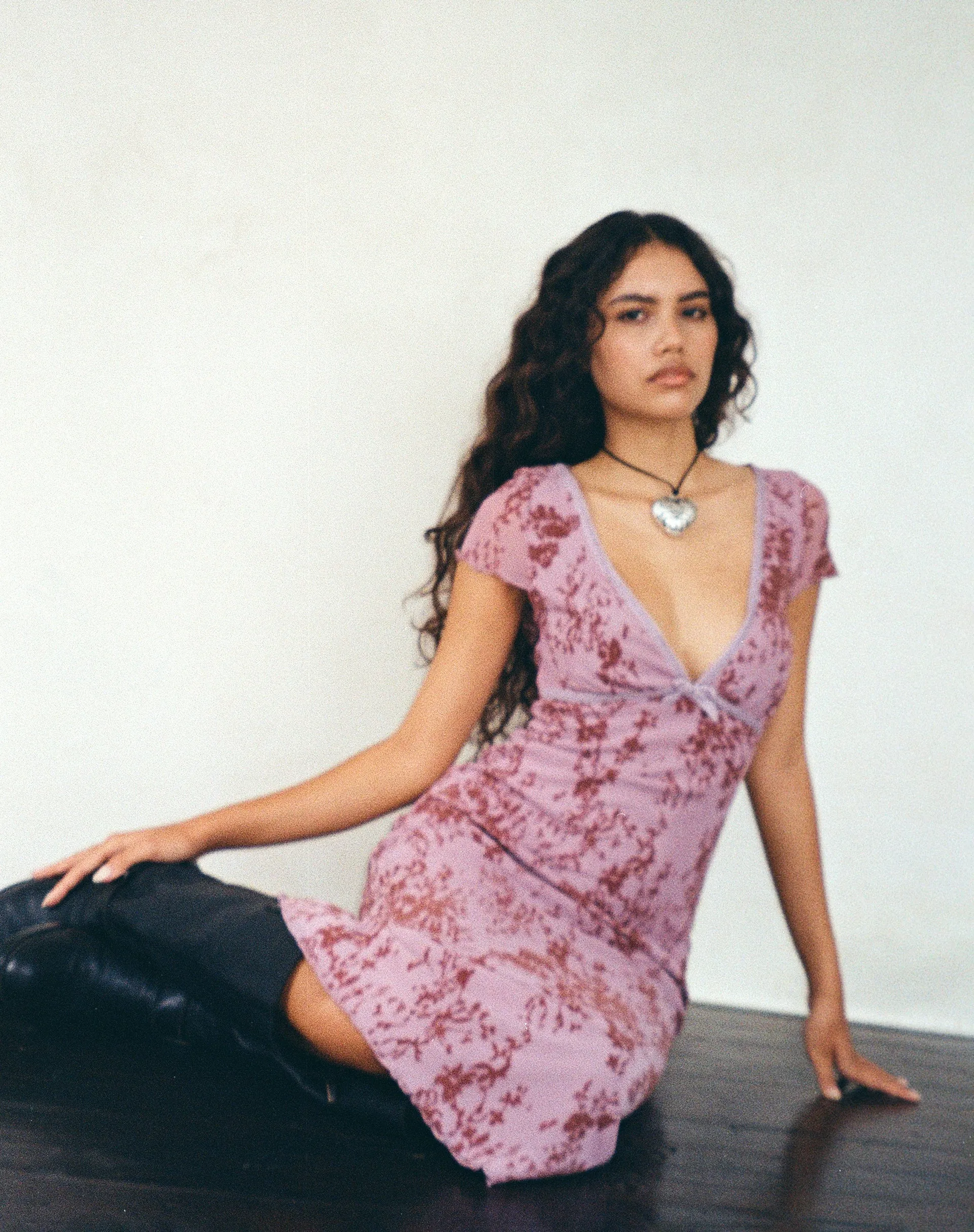 Vilinia Midi Dress in Abstract Botanic Mauve sold by Motel Rocks product image thumbnail 5