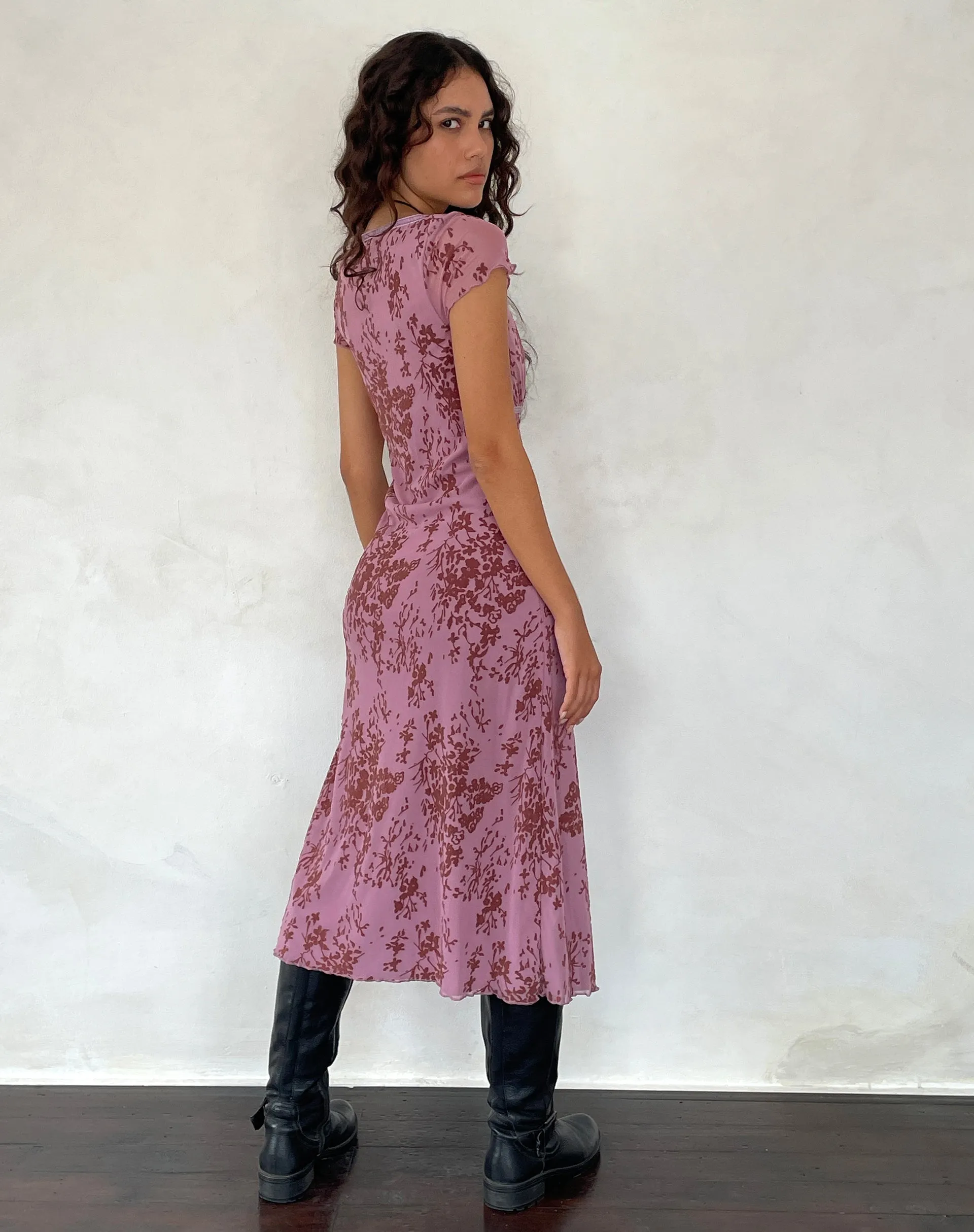 Vilinia Midi Dress in Abstract Botanic Mauve sold by Motel Rocks product image thumbnail 4
