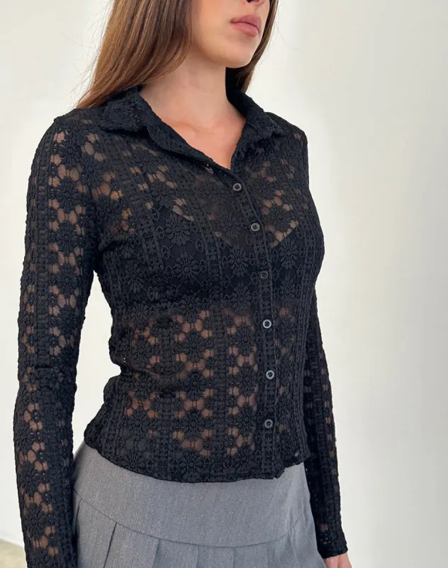 Kenila Shirt in Regal Lace Black sold by Motel Rocks