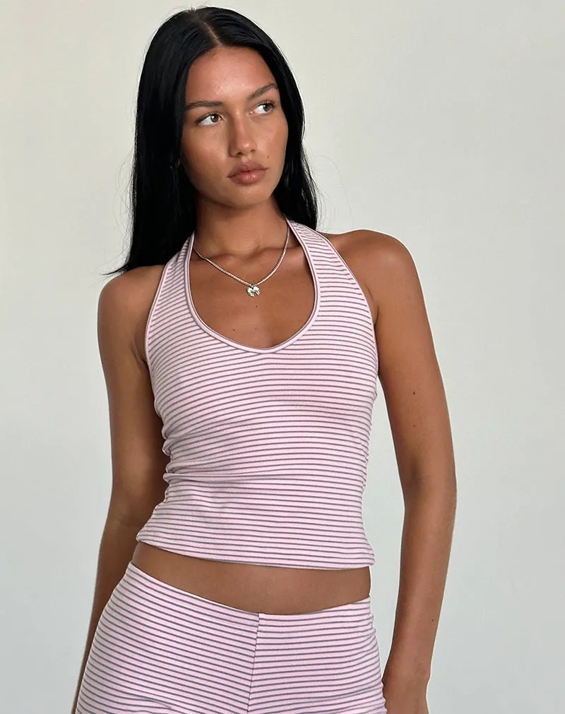 Jules Halter Top in Pink and Grey Jersey Stripe sold by Motel Rocks