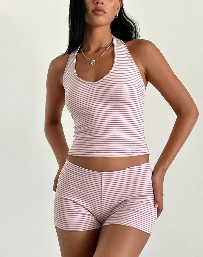Jules Halter Top in Pink and Grey Jersey Stripe sold by Motel Rocks product image thumbnail 3
