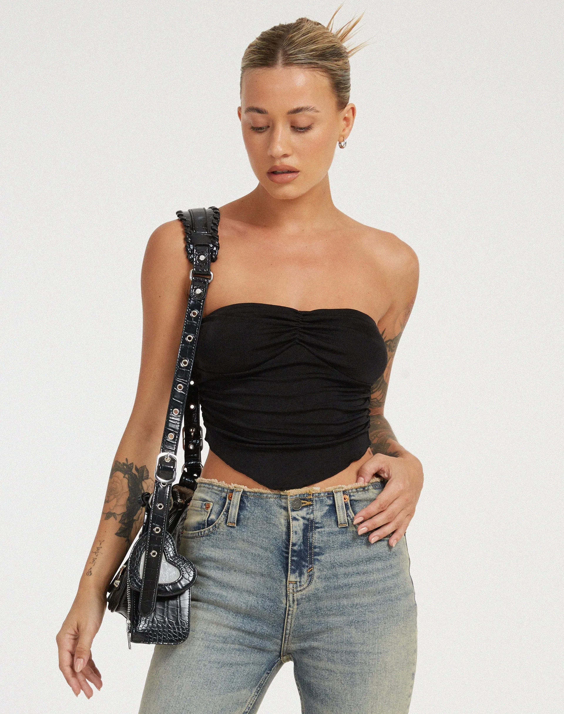 Hankru Bandeau Top in Black sold by Motel Rocks
