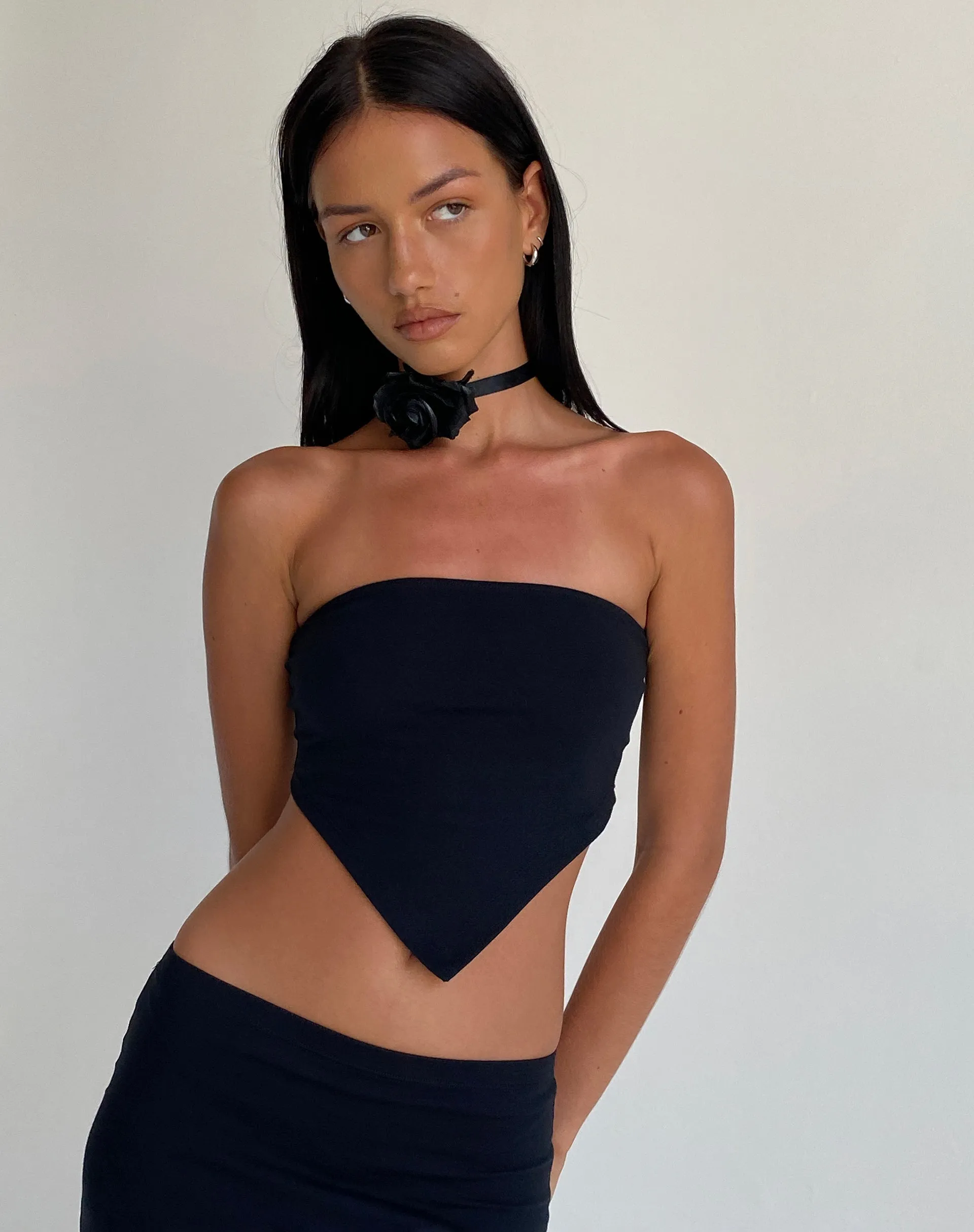 Ladshe Bandeau Top in Lycra Black sold by Motel Rocks