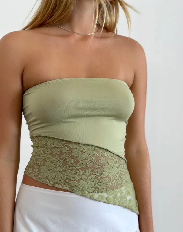 Shanda Lace Tube Top in Sage sold by Motel Rocks