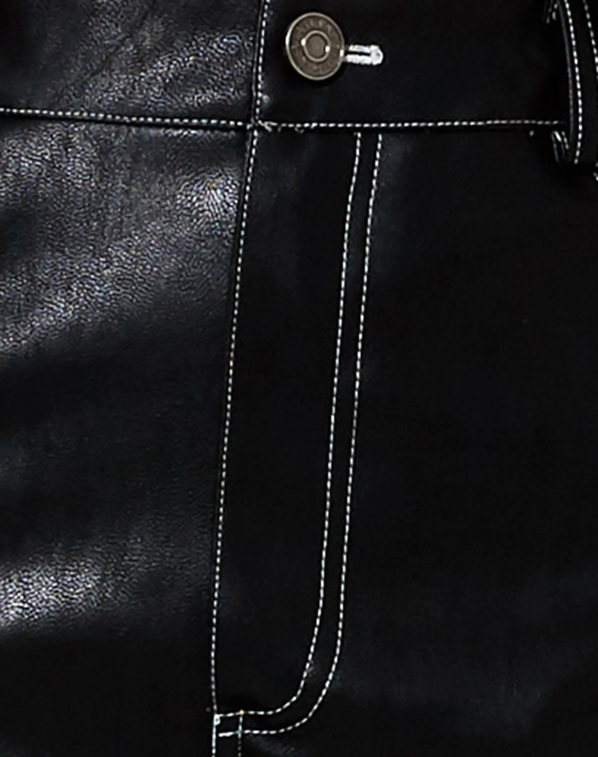 Broomy Mini Skirt in PU Black with White Stitch sold by Motel Rocks product image thumbnail 5