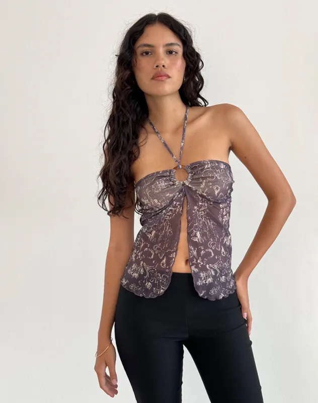 Janar Top in Batik Botanical Brown sold by Motel Rocks