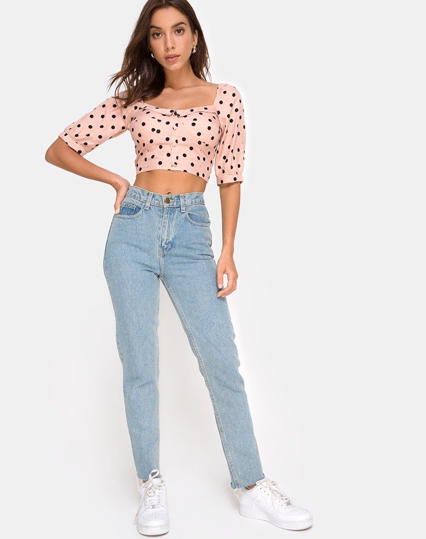 Flory Crop Top in New Polka Nude sold by Motel Rocks product image thumbnail 3