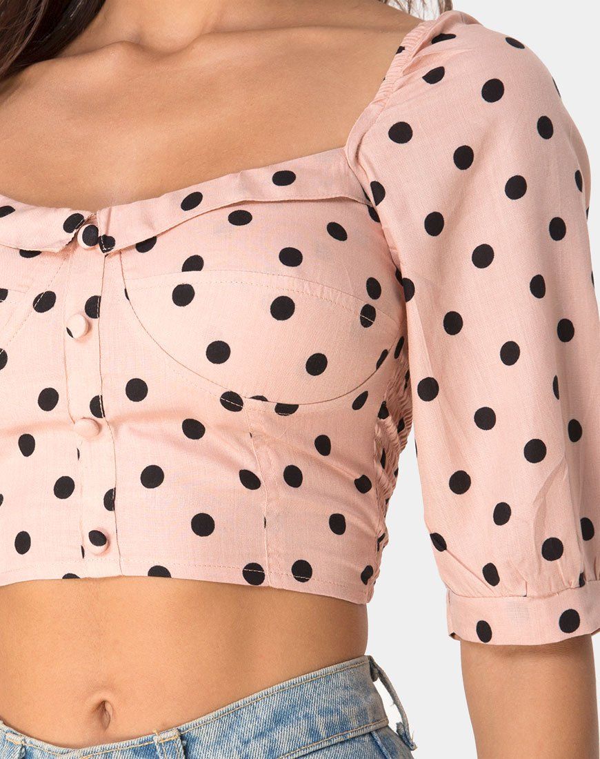 Flory Crop Top in New Polka Nude sold by Motel Rocks product image thumbnail 5