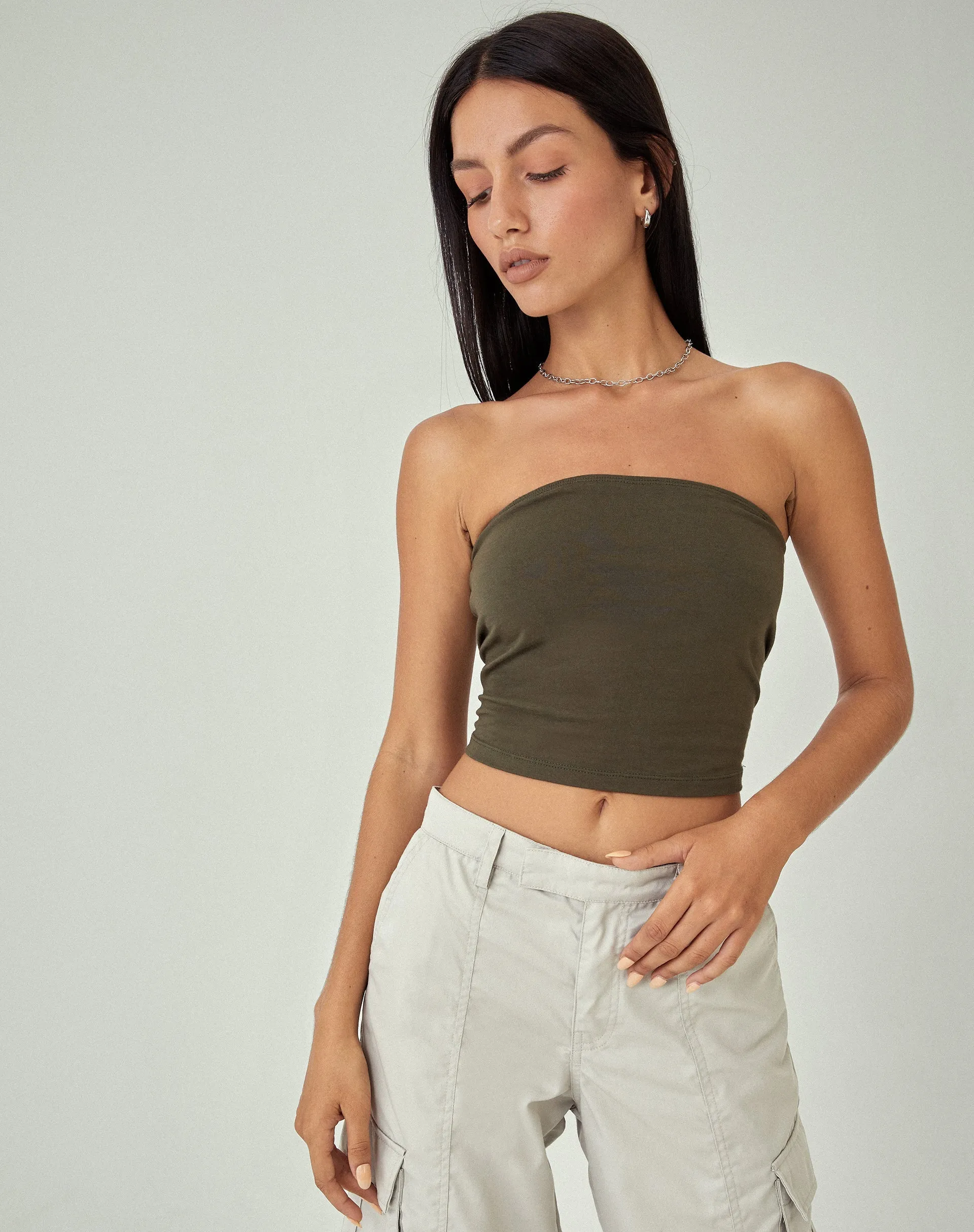 MOTEL X JACQUIE Shae Bandeau Top in Olive sold by Motel Rocks product image thumbnail 3