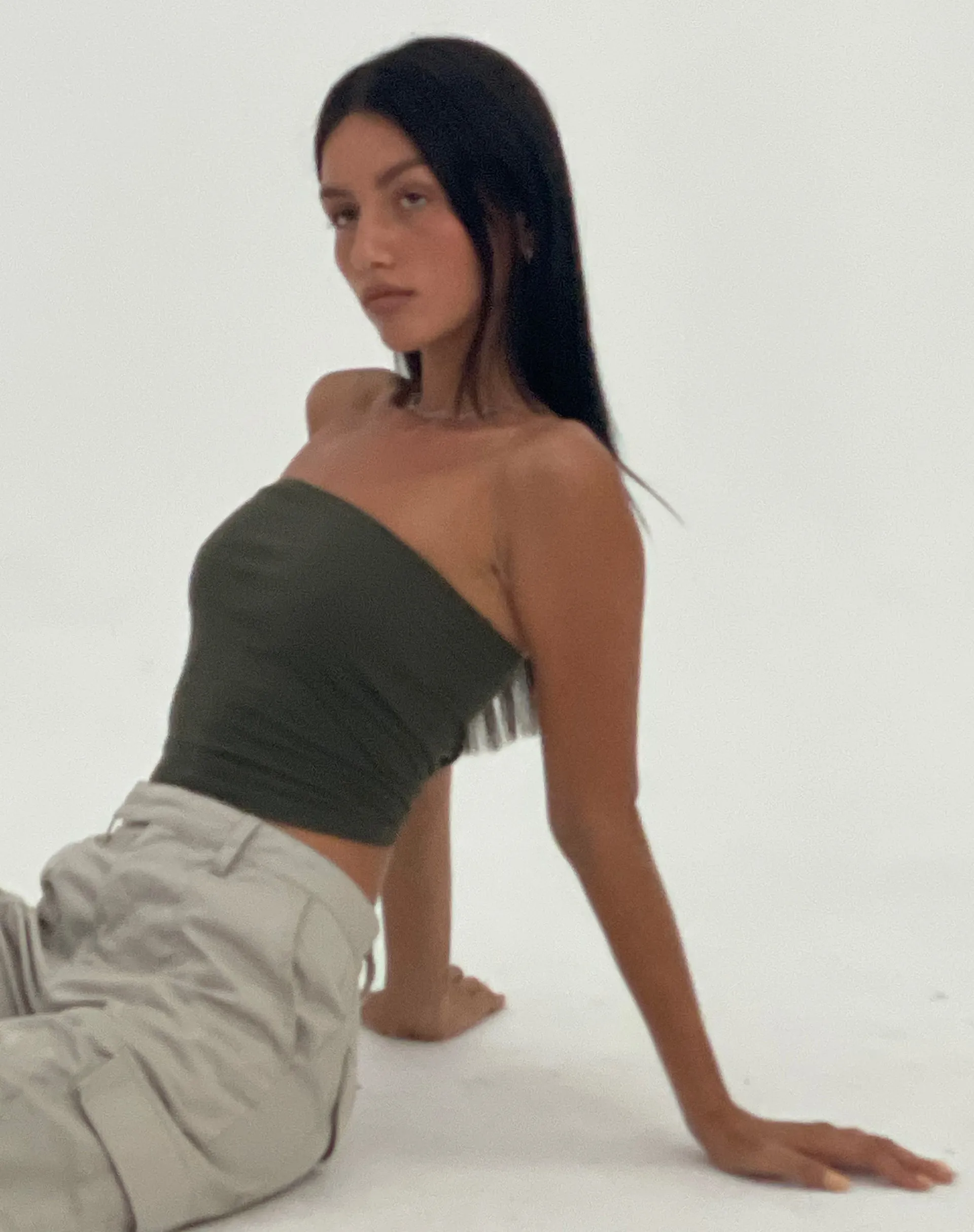 MOTEL X JACQUIE Shae Bandeau Top in Olive sold by Motel Rocks