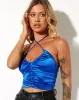 Lily Crop Top in Satin Blue sold by Motel Rocks