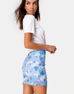 Kinnie Mini Skirt in Mesh Blue Butterfly sold by Motel Rocks