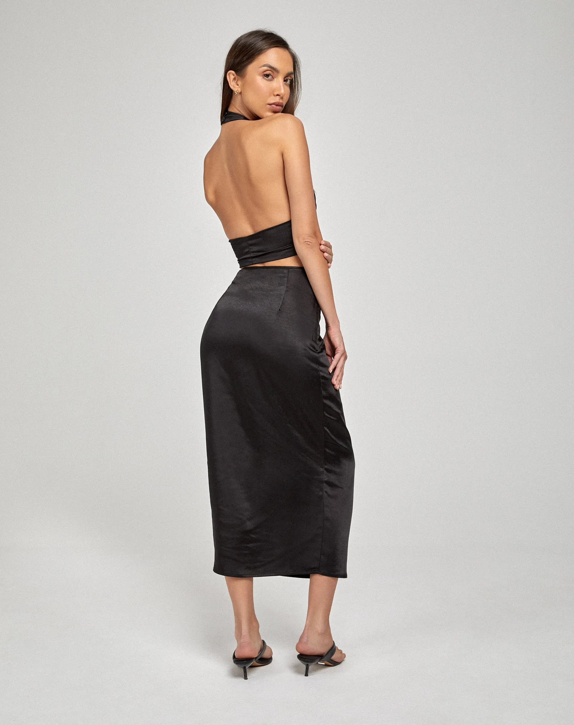 Gardy Midi Skirt in Satin Black sold by Motel Rocks product image thumbnail 4