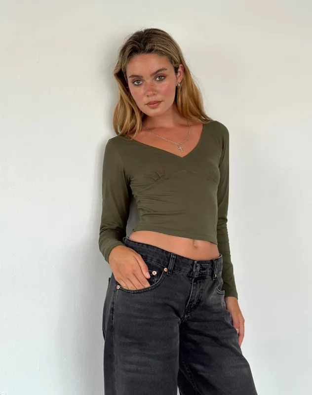 Sisil Long Sleeve Top in Olive sold by Motel Rocks