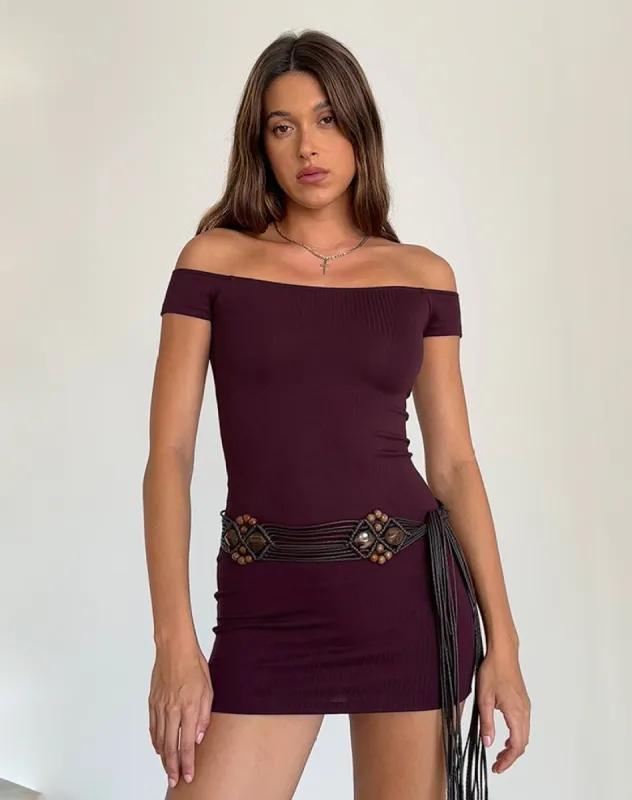 Ciya Mini Dress in Thick Rib Oxblood sold by Motel Rocks