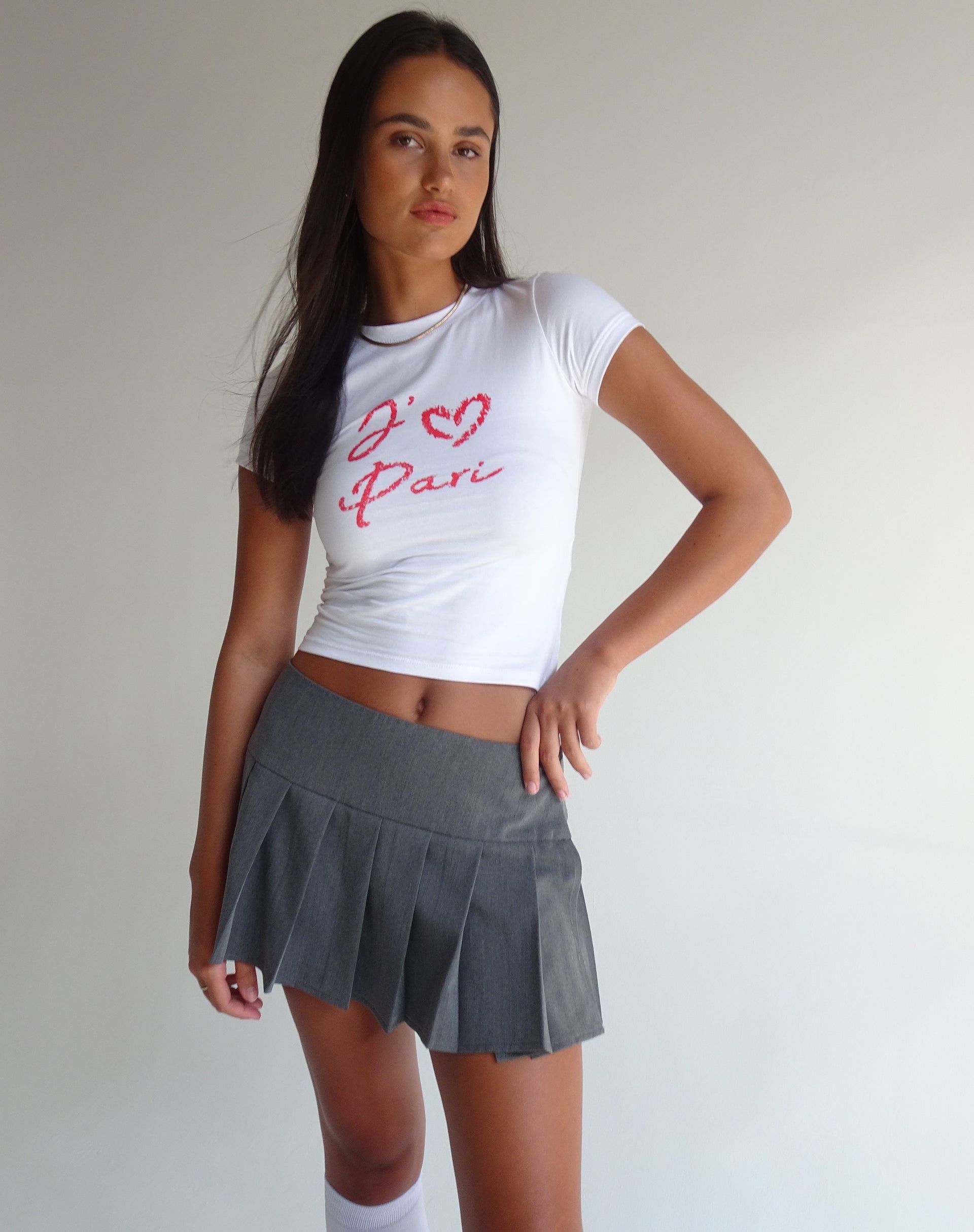 Sutin Baby Tee in White with I Love Pari Graphic sold by Motel Rocks product image thumbnail 3