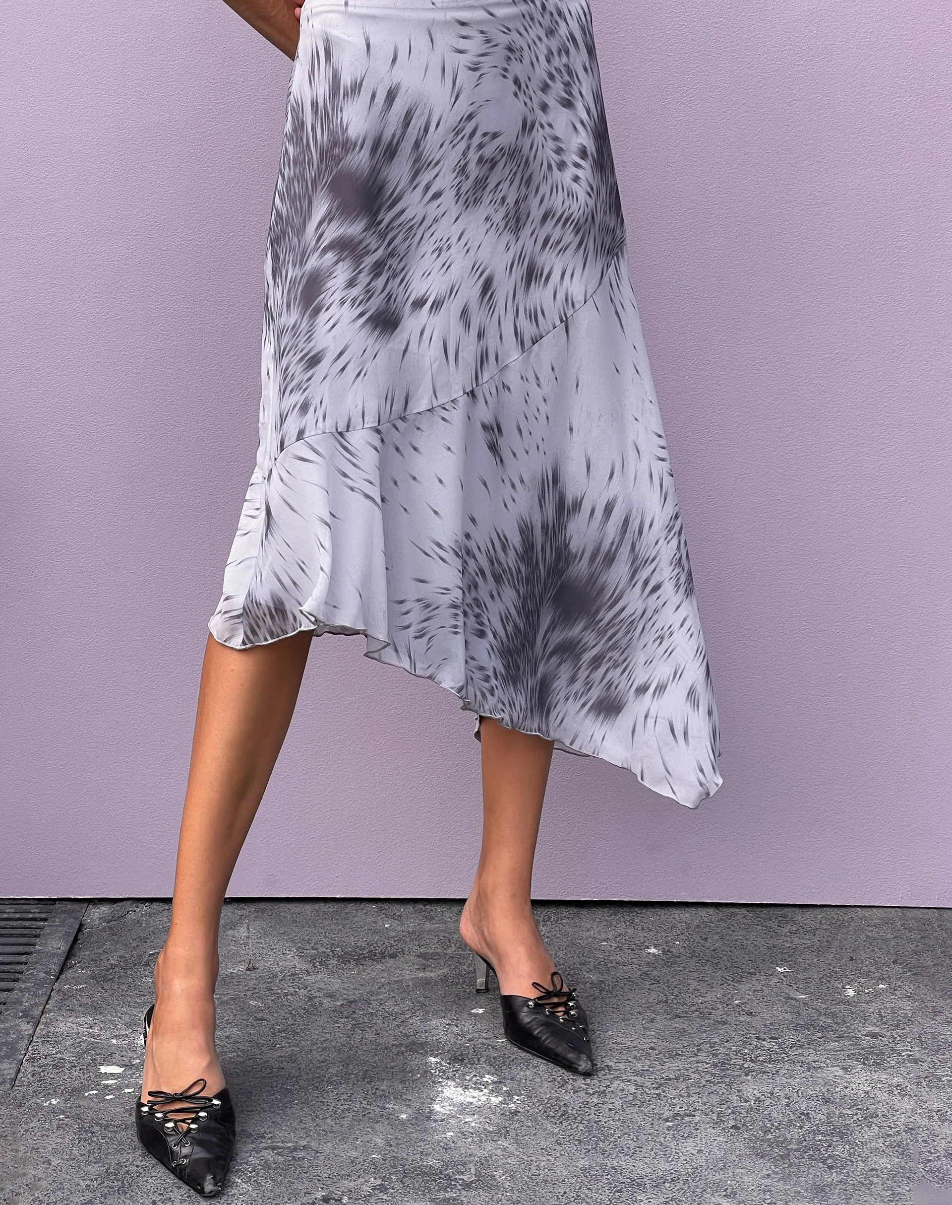 Cinta Low Rise Midi Skirt in Distorted Animal Print sold by Motel Rocks