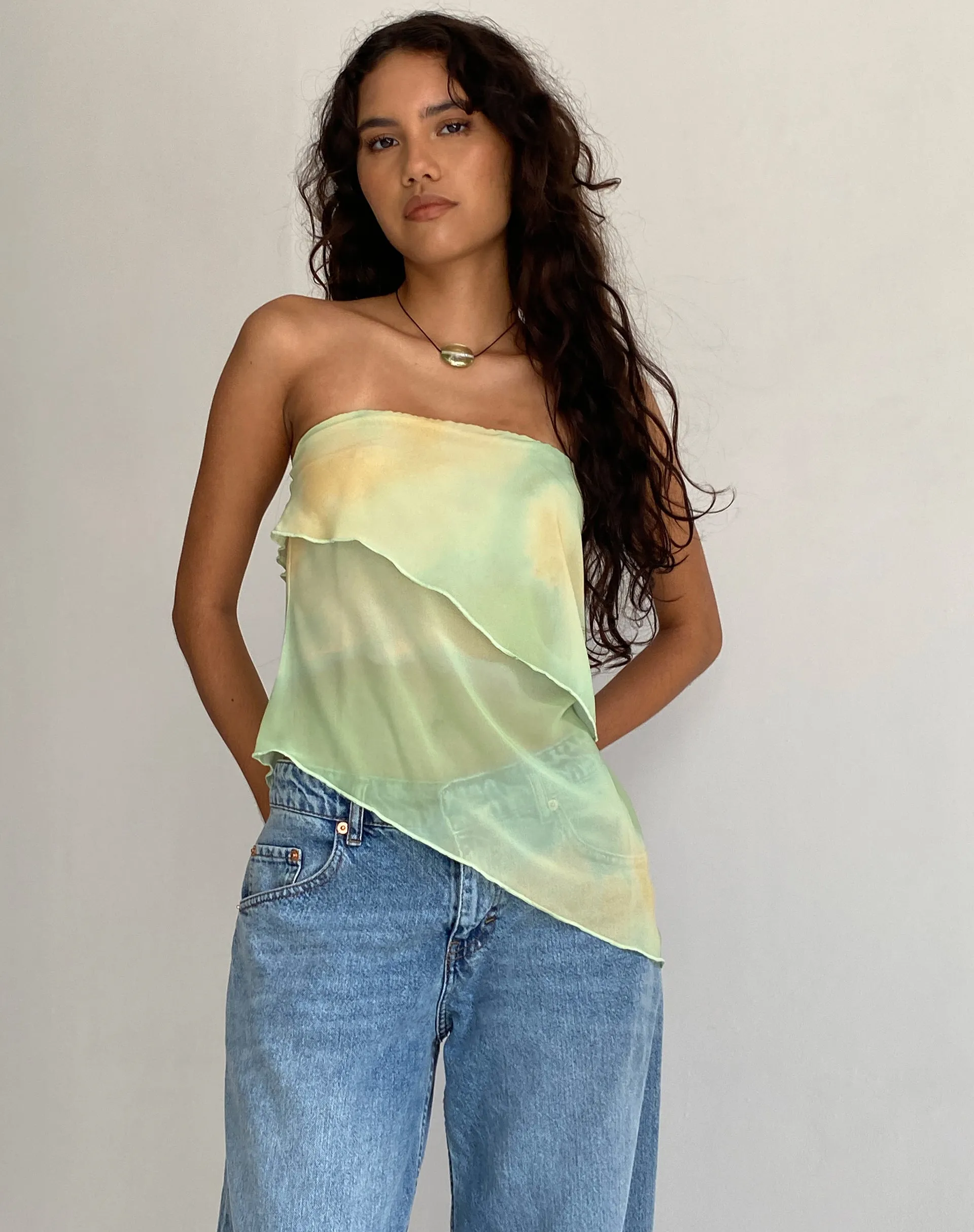 Joyce Longline Waterfall Tube Top in Yellow Watercolour sold by Motel Rocks