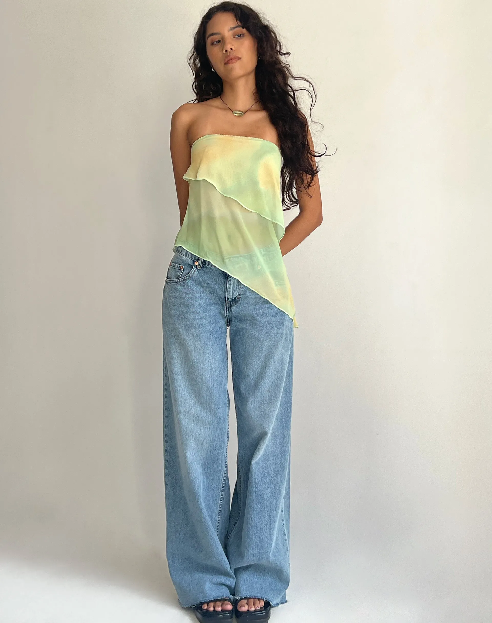 Joyce Longline Waterfall Tube Top in Yellow Watercolour sold by Motel Rocks product image thumbnail 3