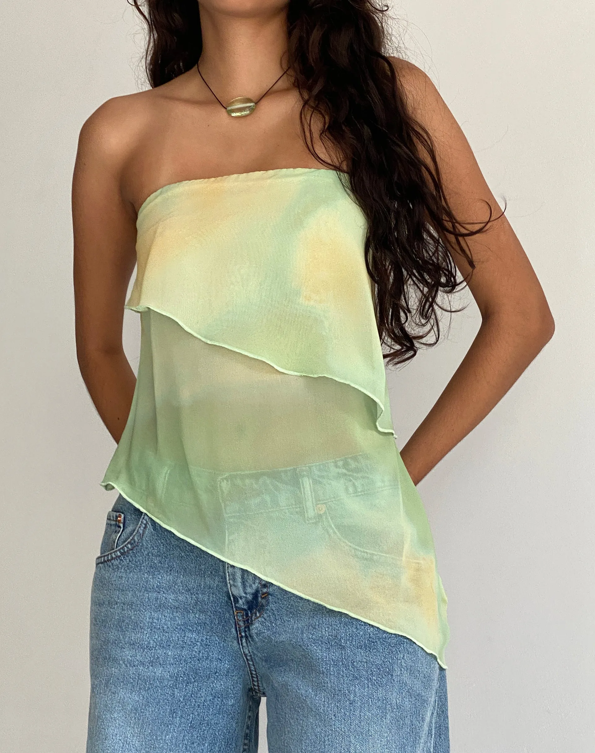 Joyce Longline Waterfall Tube Top in Yellow Watercolour sold by Motel Rocks product image thumbnail 4