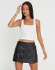 Sioni Wrap-Over Mini Skirt in PU Black sold by Motel Rocks