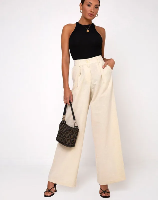 Yeva Flare Trousers in Ecru sold by Motel Rocks